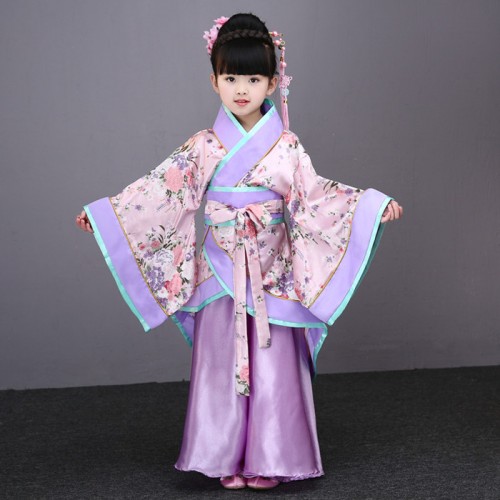 Pink red blue children traditional ancient chinese clothing for girls hanfu dance costumes folk costume kids tang fairy dress kid opera